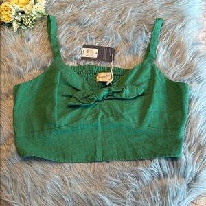 NWT Universal Thread Linen Blend Emerald Green Bow Crop Top sz M